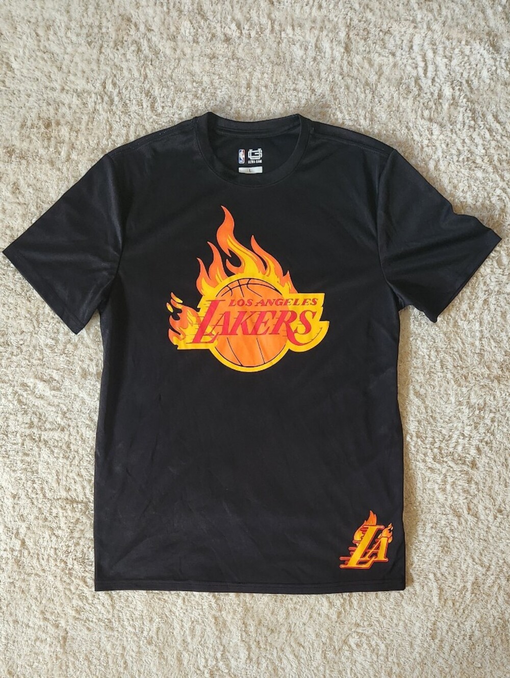 Los Angeles Lakers Black Flame Logo Tee